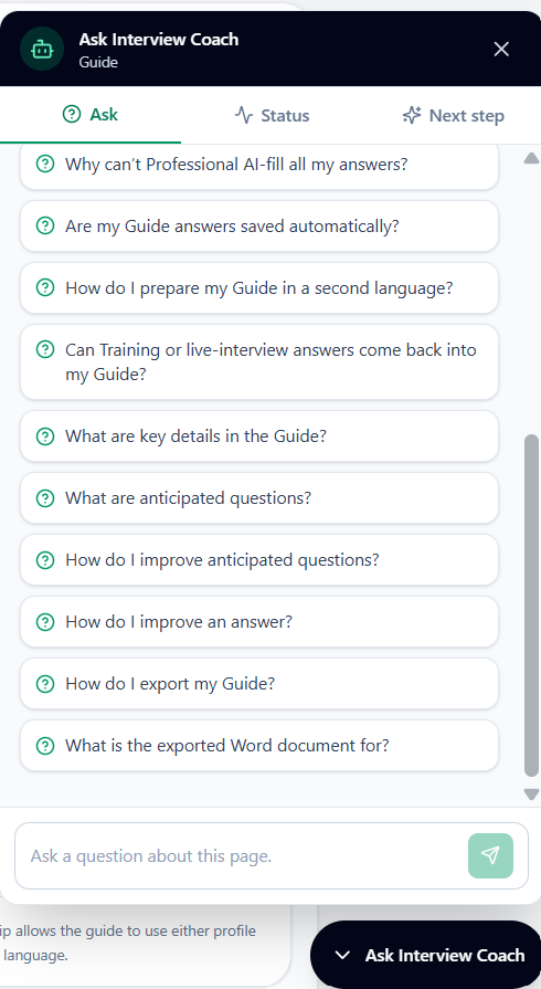 Ask Interview Coach — Ask view